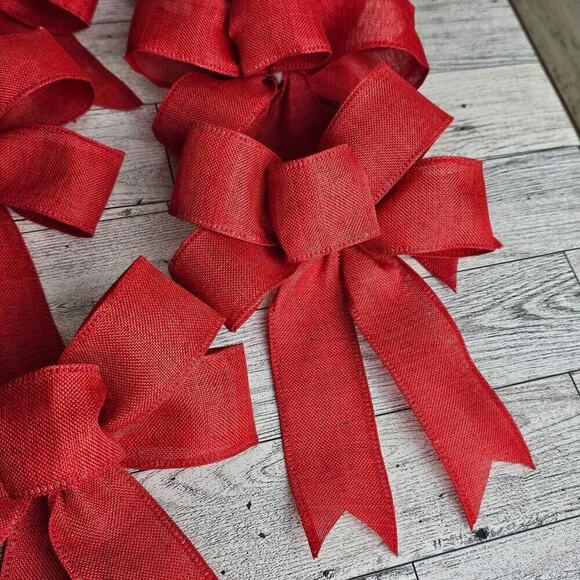 Red Bows Set of 6 Christmas Bows Tree Bows Holiday Ornament Birthday Party Decor - Picture 6 of 9
